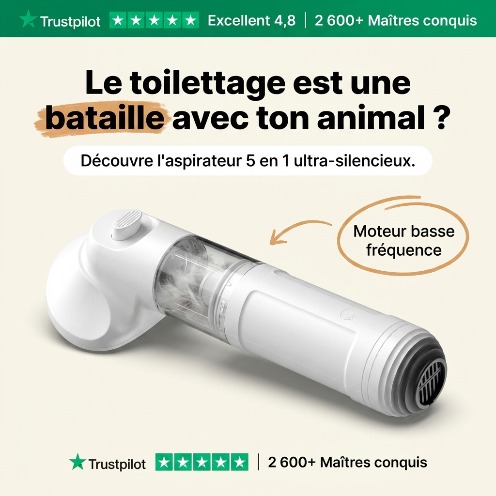 Hushed — Aspirateur de toilettage silencieux 5 en 1
