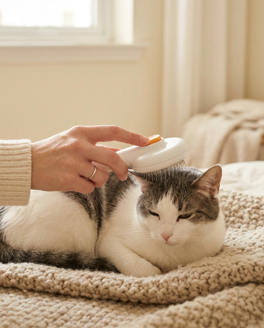 Brosse en action - chat tabby